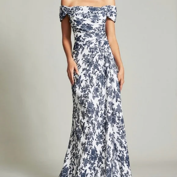 green emerald velvet dress Tadashi Shoji Off-The-Shoulder Floral Embroidered Dress